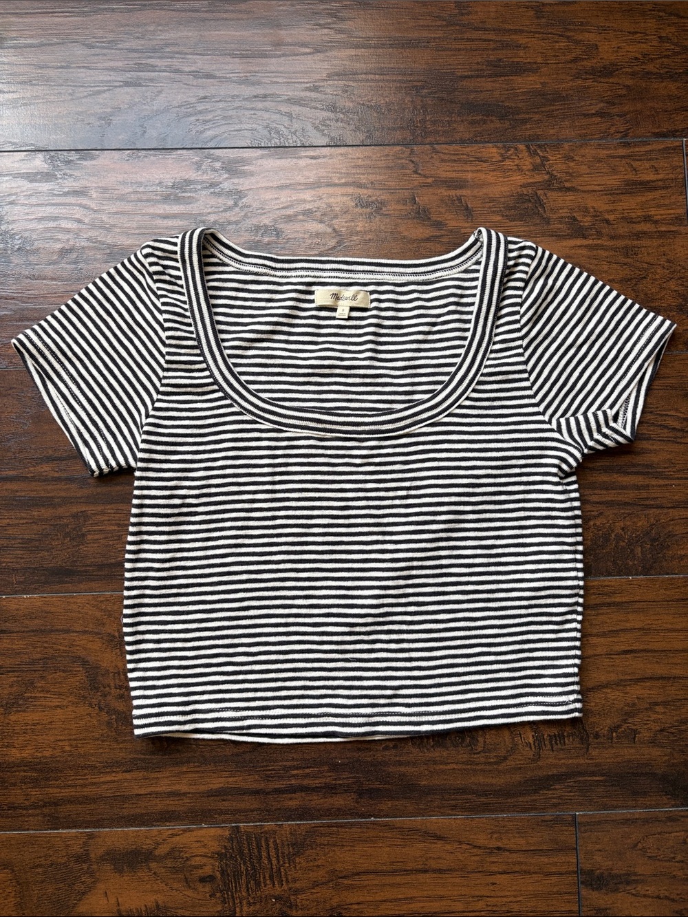 Madewell Striped Black and White Scoop Neck Crop Top